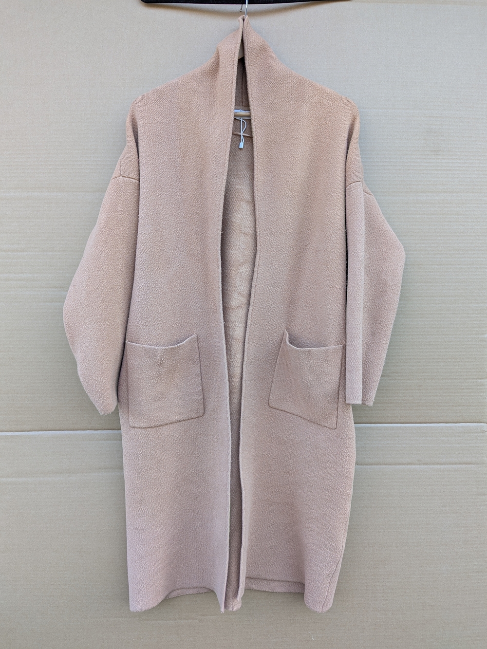 MNG Mango Oversize Coat Jacke Open Front Long Cardigan Small Camel Knit Duster